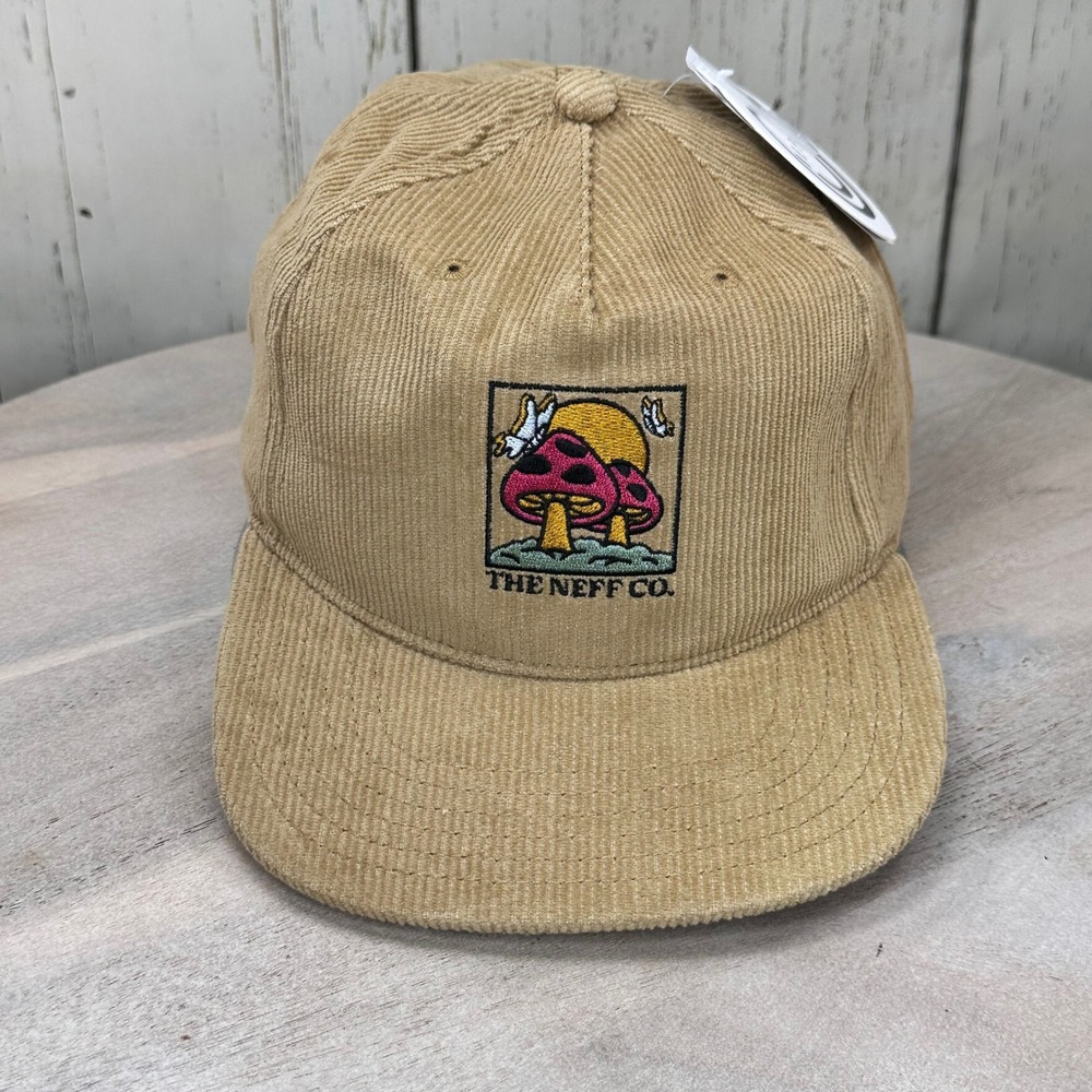 Neff Mushroom Corduroy Snapback Hat Tan Beige Embroidered Graphic Cap New